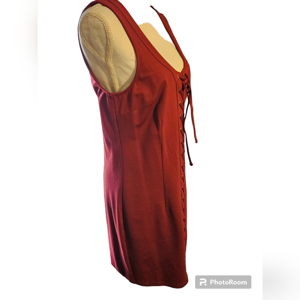 Guess womens XL mini dress NWOT. Maroon lace up front and back zipper. - Picture 2 of 12